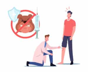 illustration of a man receiving medical treatment after a dog bite injury